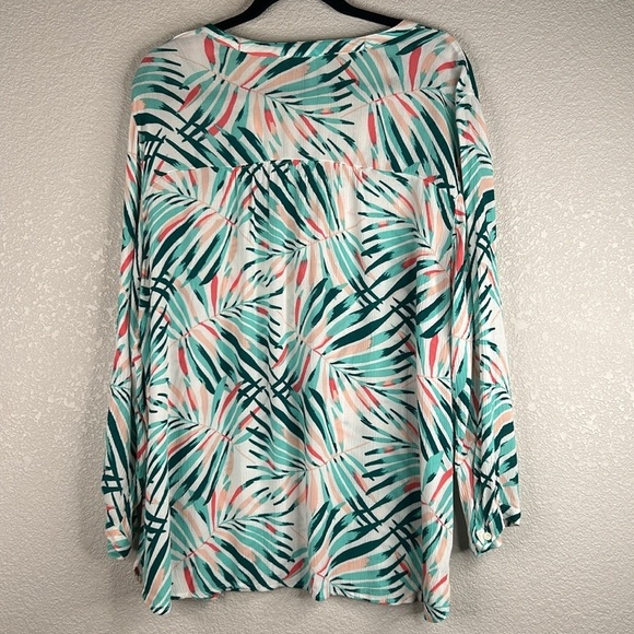 Old Navy Tropical Hawaiian Summer Vacation V-Neck Long Sleeve Top Size XL - Picture 4 of 6
